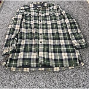 L.L. Bean Fleece Lined Plaid Flannel Shirt Men's Size Large Tall Green